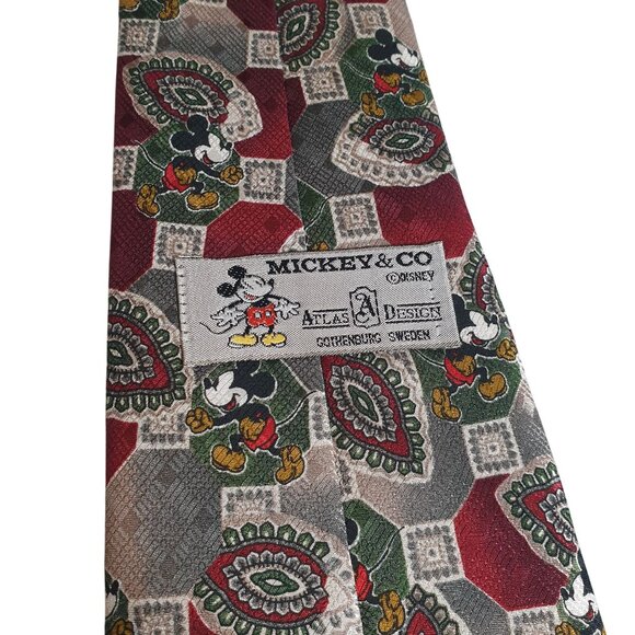Vintage Mickey Co Disney Atlas Design Silk Tie Gothenburg Sweden Mouse Designer - Picture 4 of 5